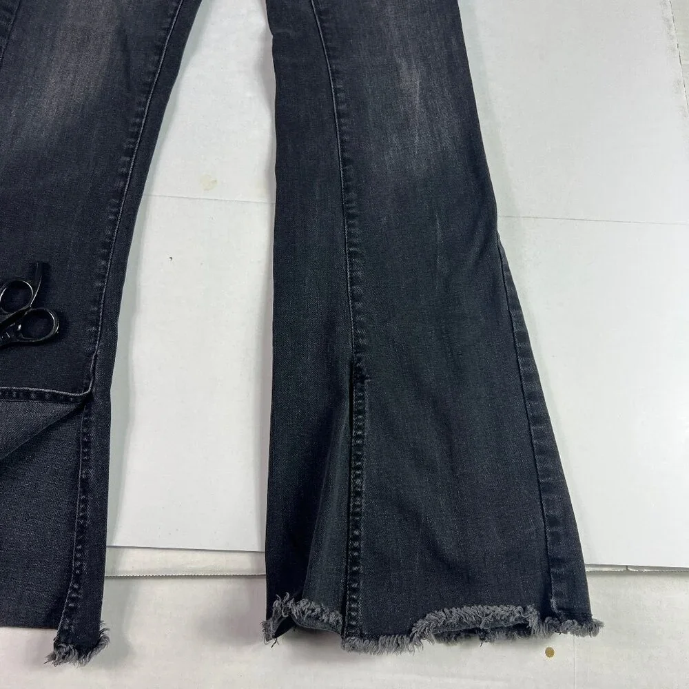 Free People Jeans Women's 26x30* Flare Skinny Black Raw Split Hem Denim Tag 27R